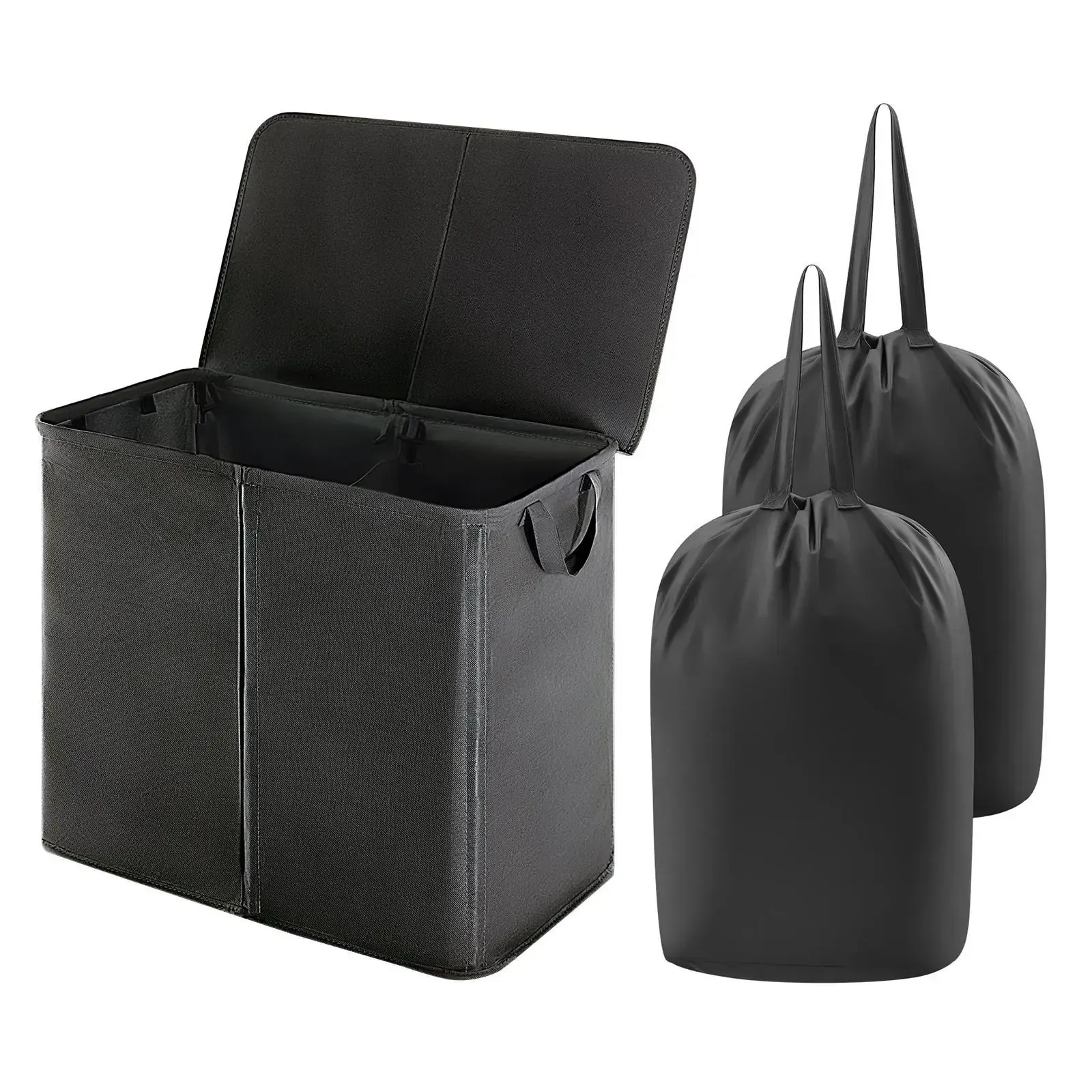 160L Essential household items, large capacity laundry basket, with 2 detachable inner compartments and a lid - foldable design