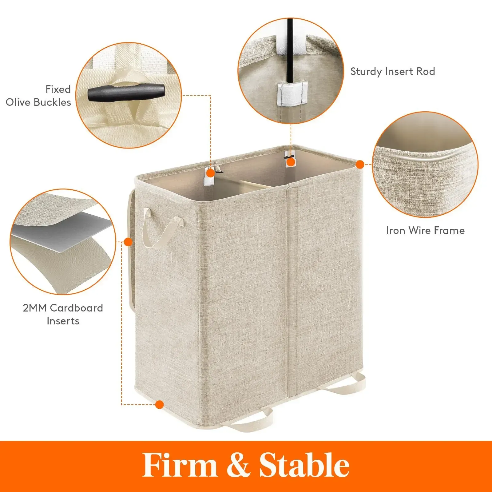 160L Essential household items, large capacity laundry basket, with 2 detachable inner compartments and a lid - foldable design
