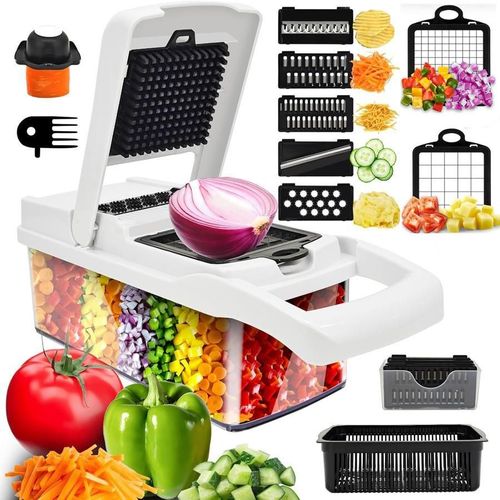 Household necessities - 15-in-1 multi-functional vegetable chopper and slicer set, kitchen food preparation tool, equipped with various blades, capable of cutting onions, potatoes and garlic, vegetable slicer