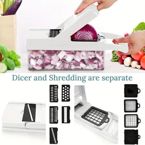 Household necessities - 15-in-1 multi-functional vegetable chopper and slicer set, kitchen food preparation tool, equipped with various blades, capable of cutting onions, potatoes and garlic, vegetable slicer