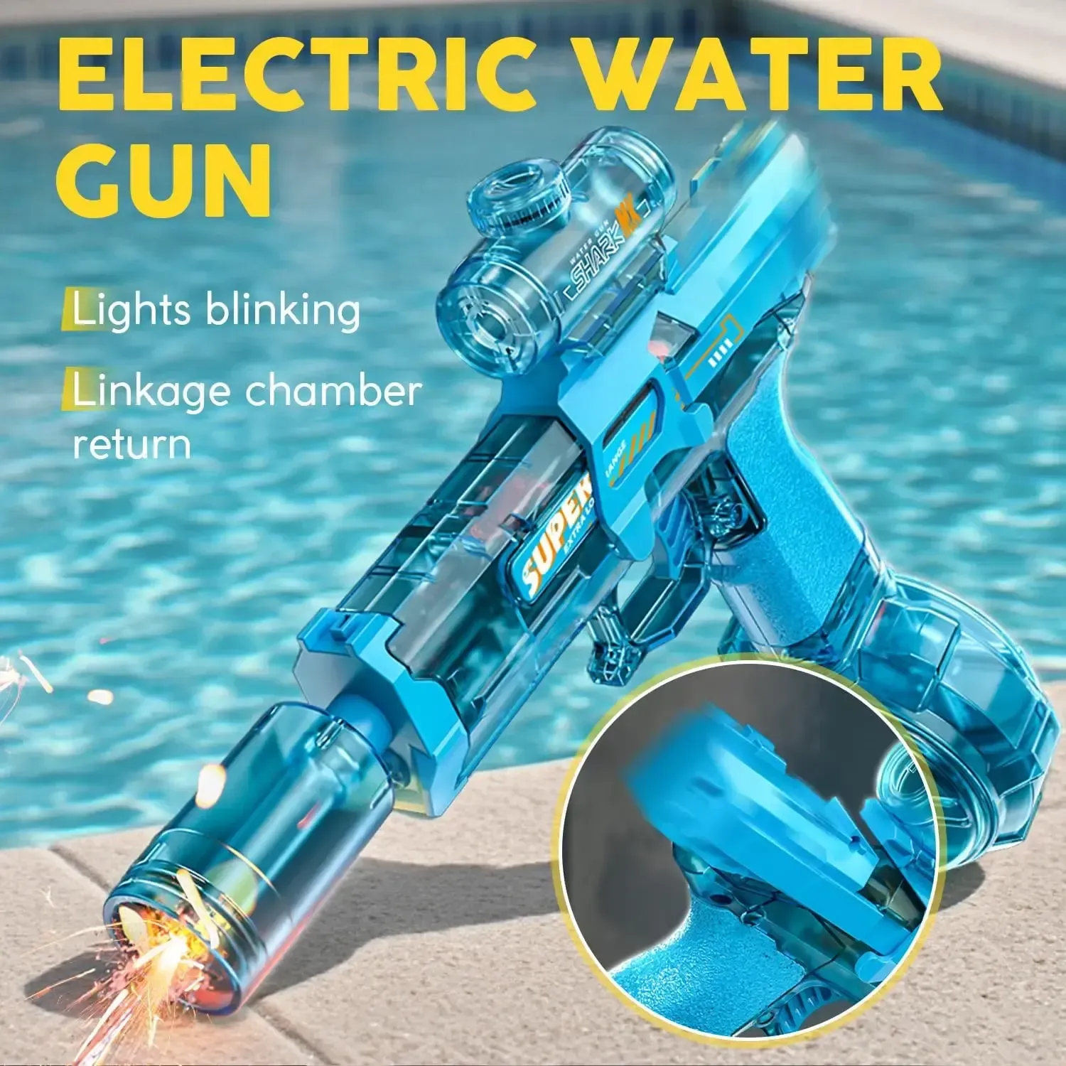 Ultimate Battle Water Blaster Powerful Electric Water Gun, Automatic Squirt Blaster with Glowing Muzzle 320cc High Capacity, Up to 32 FT Range, Outdoor Summer Party Toy OutdoorFun for Adults &Kids Toys Summervibes