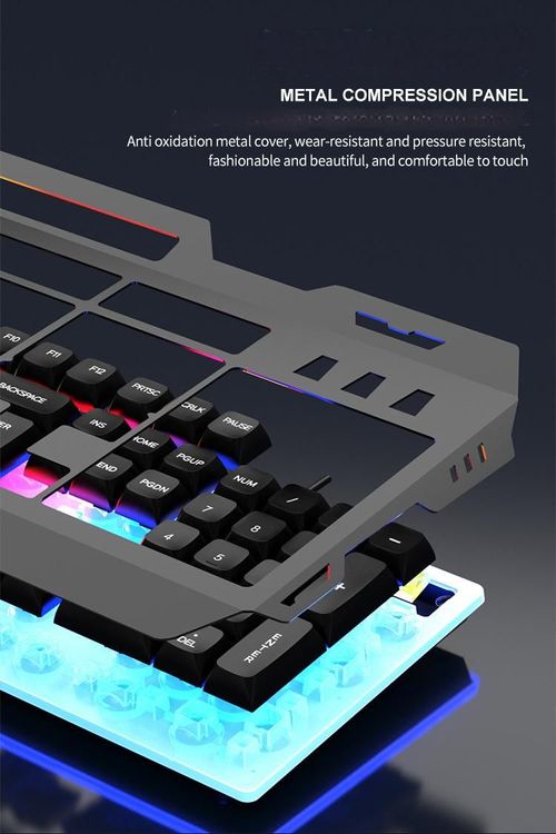 XUNFOX KM520 Rainbow Light Metal Panel Wired Keyboard and Mouse Combo - Mechanical Feel, 87-Key Compact Design, Multimedia Keys, Plug & Play