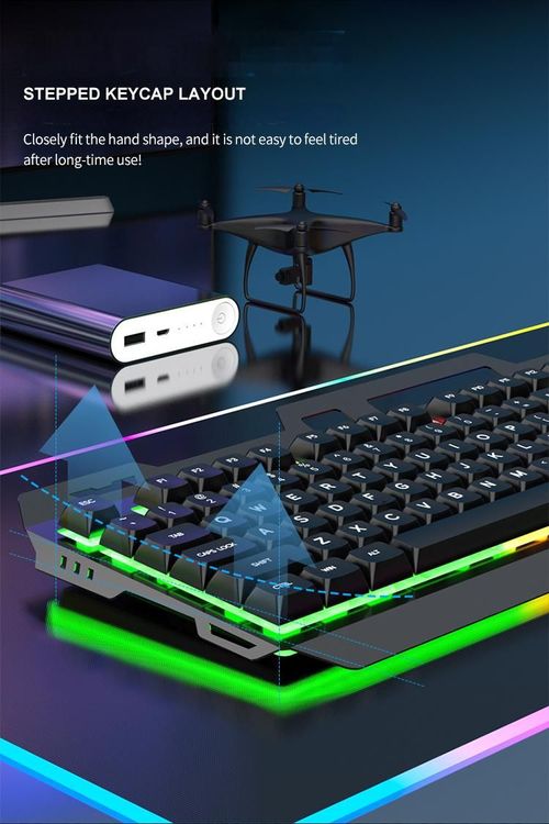 XUNFOX KM520 Rainbow Light Metal Panel Wired Keyboard and Mouse Combo - Mechanical Feel, 87-Key Compact Design, Multimedia Keys, Plug & Play