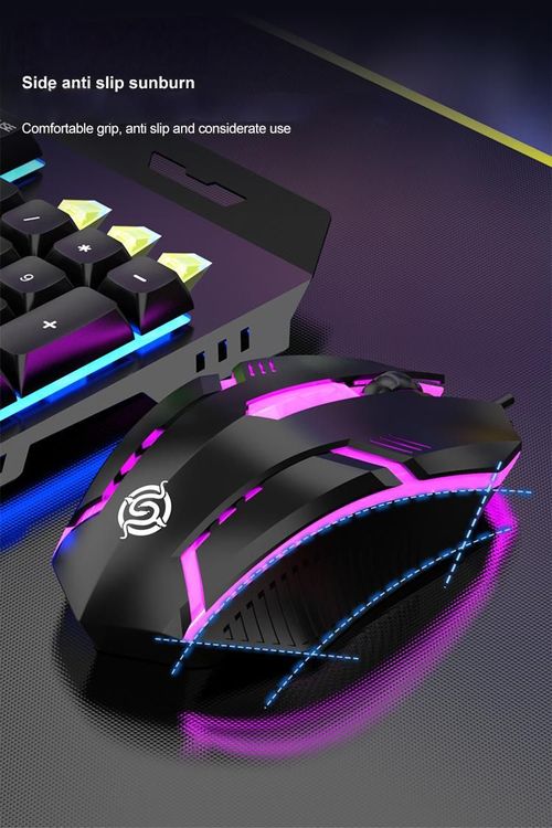 XUNFOX KM520 Rainbow Light Metal Panel Wired Keyboard and Mouse Combo - Mechanical Feel, 87-Key Compact Design, Multimedia Keys, Plug & Play