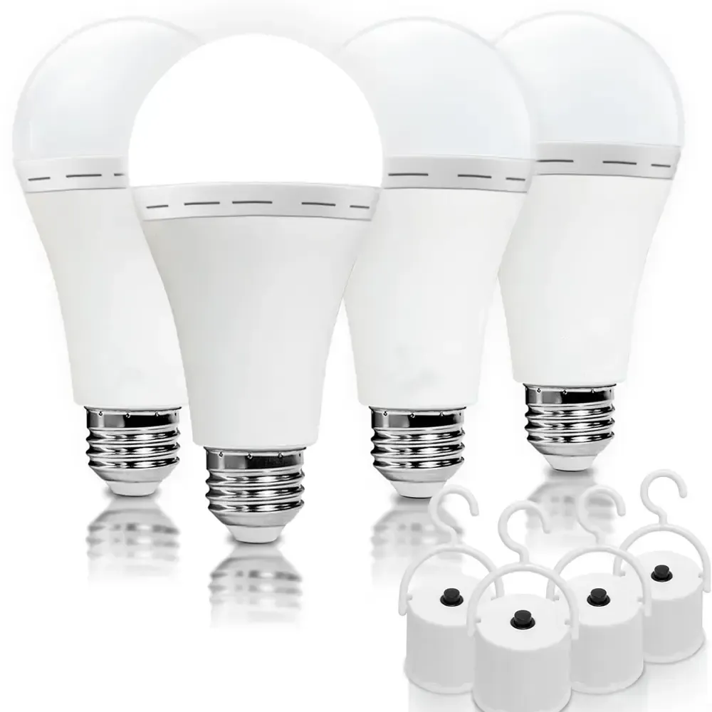Rechargeable Emergency Light Bulbs 4 Pack A19, 1200mAh for Home Power Outage,Camping Lamp 6000K, 12W (60W Equivalent), 120V, Battery Powered