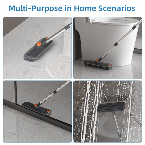 Heavy Duty 4-in-1 Rotatable Long Handle Floor Scrub Brush with Squeegee Blade - Adjustable Stainless Steel Handle, 360° Bristles, Smooth Multi-Surface House Cleaning Tool for Tile, Glass - Home Supplies