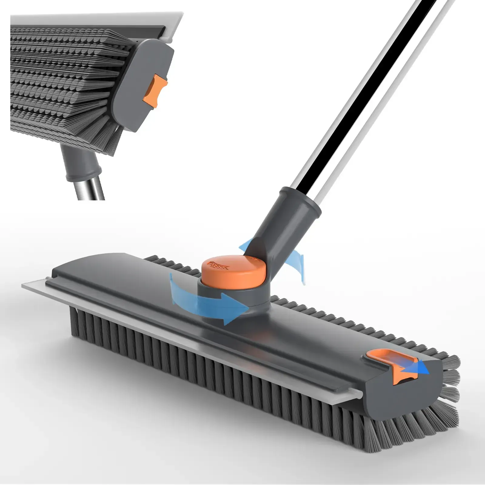 Heavy Duty 4-in-1 Rotatable Long Handle Floor Scrub Brush with Squeegee Blade - Adjustable Stainless Steel Handle, 360° Bristles, Smooth Multi-Surface House Cleaning Tool for Tile, Glass - Home Supplies