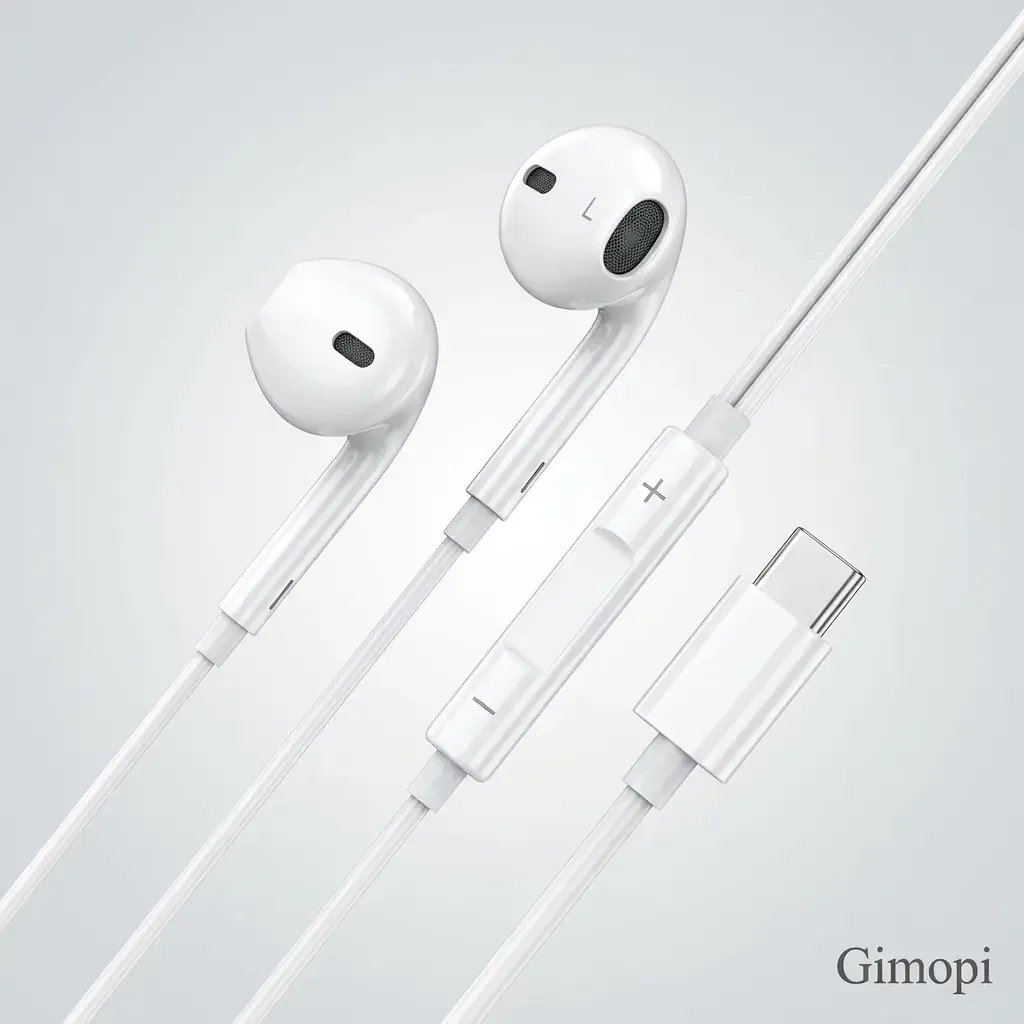 USB-C Wired Semi-In-Ear Headphones, Clear HiFi Stereo Wired Earbuds with Built-in Mic - Adjustable Volume Buttons, Lightweight Portable Daily Earphones, Compatible with iPhone 15,16,17,18, Samsung Galaxy Series, Hands-Free Calling - Daily Audio Use