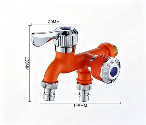 Half-price offer-Orange Model B Dual‑Outlet Water Faucet, Wall Mount One In Two Out Tap with Ceramic Valve for Washing Machine Mop Pool Household