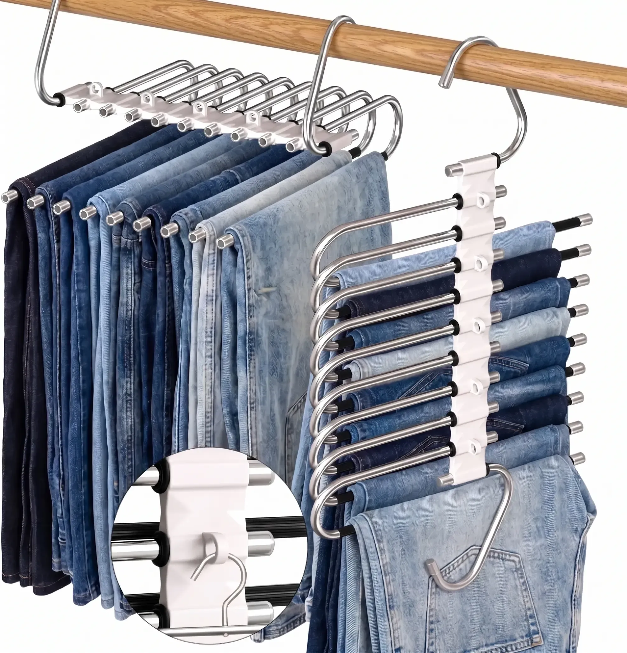 9-in-1 Space Saving Pants Hangers – Metal Closet Organizer for Jeans, Trousers & Scarves – Save 80% Closet Space, Non-Slip Design – 1-Pack (KSh 2,700)