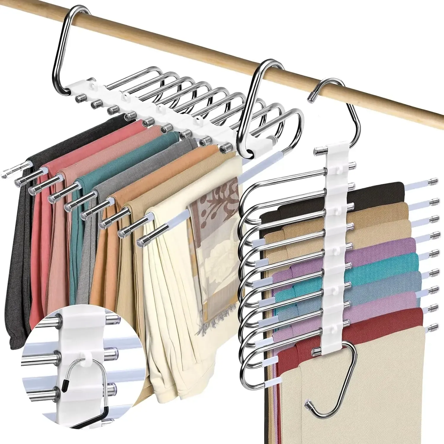 9-in-1 Space Saving Pants Hangers – Metal Closet Organizer for Jeans, Trousers & Scarves – Save 80% Closet Space, Non-Slip Design – 1-Pack (KSh 2,700)