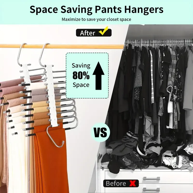 9-in-1 Space Saving Pants Hangers – Metal Closet Organizer for Jeans, Trousers & Scarves – Save 80% Closet Space, Non-Slip Design – 1-Pack (KSh 2,700)