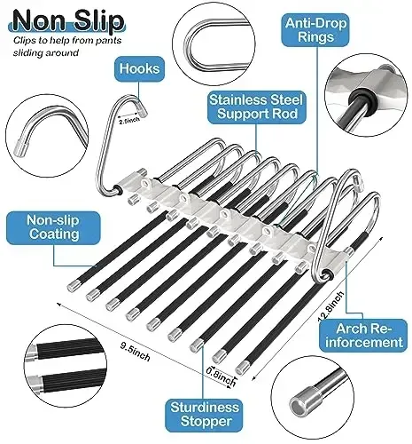 9-in-1 Space Saving Pants Hangers – Metal Closet Organizer for Jeans, Trousers & Scarves – Save 80% Closet Space, Non-Slip Design – 1-Pack (KSh 2,700)