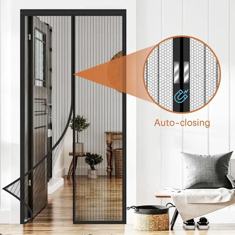 Magnetic diamond mesh screen partition curtain - 35.4 inches × 82.7 inches insect-proof and dust-proof mesh door, 36 magnetic pieces, Velcro stickers, no manual operation required, convenient for passage, breathable, portable, and easy to install on door frames of balconies, bedrooms, etc.