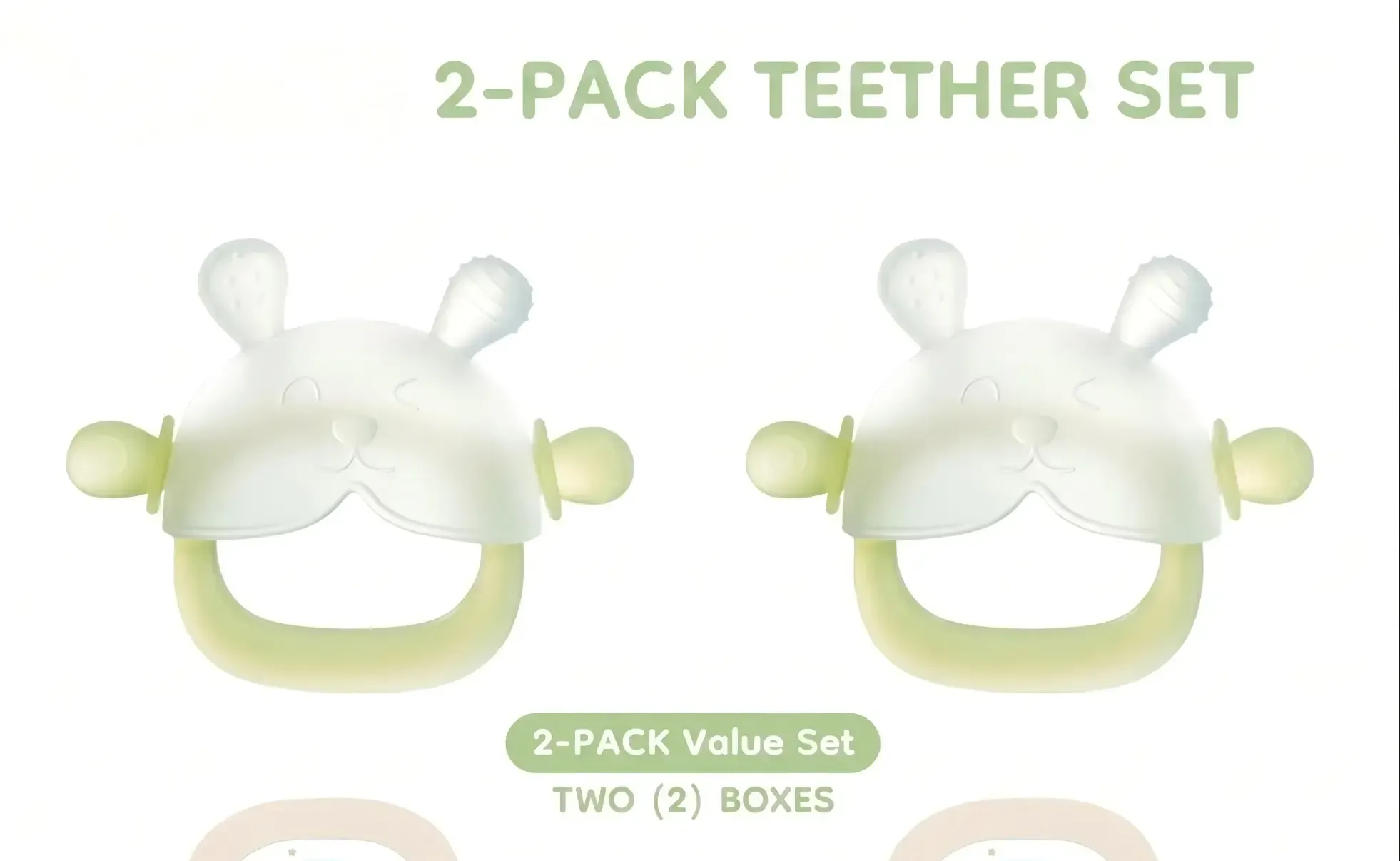 2-pack-Bunny Baby Teether Mitten - No Gagging - Nano Plasma Anti-Dust, BPA FREE Food Grade Silicone, Wearable Anti-Falling Wristband Design, Learning Grasping Toy for 3-18 Months Baby, Sensory Teether - Baby Items, Infant, sohochic, Animals, Bunny Ears