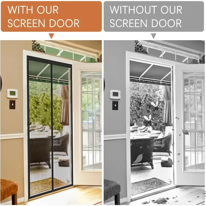 Magnetic diamond mesh screen partition curtain - 35.4 inches × 82.7 inches insect-proof and dust-proof mesh door, 36 magnetic pieces, Velcro stickers, no manual operation required, convenient for passage, breathable, portable, and easy to install on door frames of balconies, bedrooms, etc.