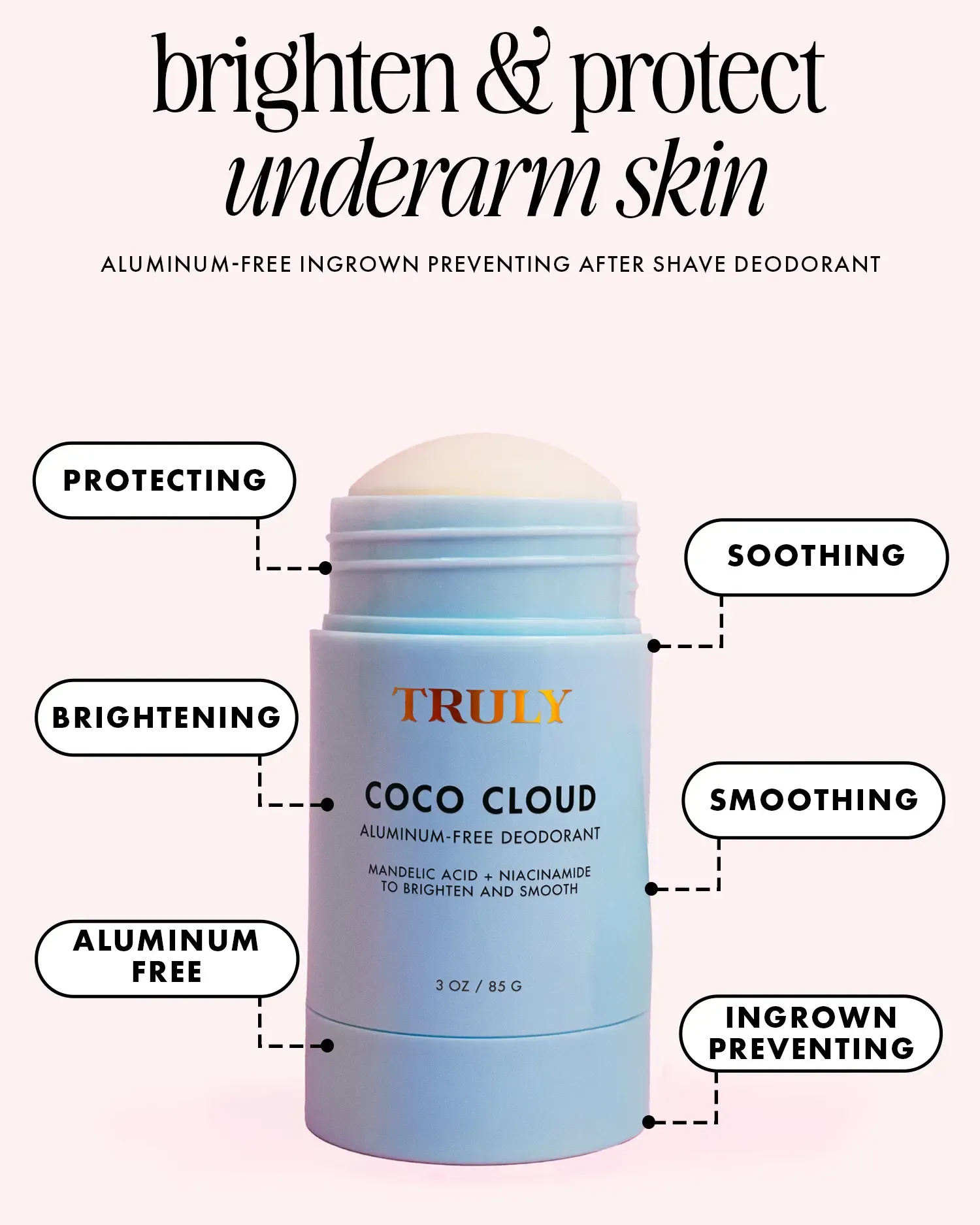 Coco Cloud Brightening & Ingrown Prevention Deodorant – Aluminum-Free Odor Protection with Mandelic Acid – Helps Fade Dark Underarm Spots and Discoloration – Long-Lasting Odor Protection – Gentle on Sensitive Skin – Soft Coconut & Vanilla Scent