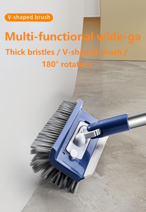 Heavy Duty 4-in-1 Rotatable Long Handle Floor Scrub Brush with Squeegee Blade - Adjustable Stainless Steel Handle, 360° Bristles, Smooth Multi-Surface House Cleaning Tool for Tile, Glass - Home Supplies