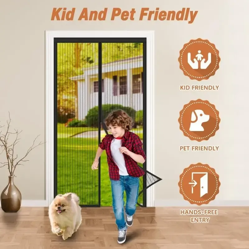 Magnetic diamond mesh screen partition curtain - 35.4 inches × 82.7 inches insect-proof and dust-proof mesh door, 36 magnetic pieces, Velcro stickers, no manual operation required, convenient for passage, breathable, portable, and easy to install on door frames of balconies, bedrooms, etc.