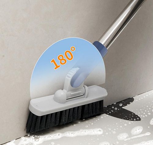 Heavy Duty 4-in-1 Rotatable Long Handle Floor Scrub Brush with Squeegee Blade - Adjustable Stainless Steel Handle, 360° Bristles, Smooth Multi-Surface House Cleaning Tool for Tile, Glass - Home Supplies