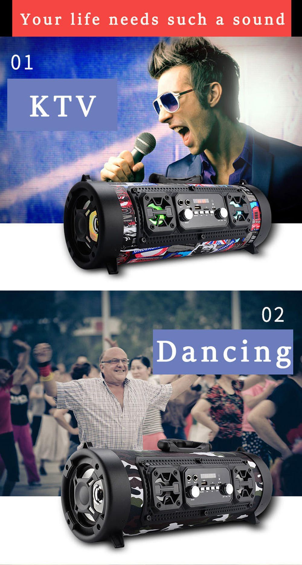 Portable Wireless Speaker Stereo Subwoofer with KTV 3D Sound Effect FM Radio