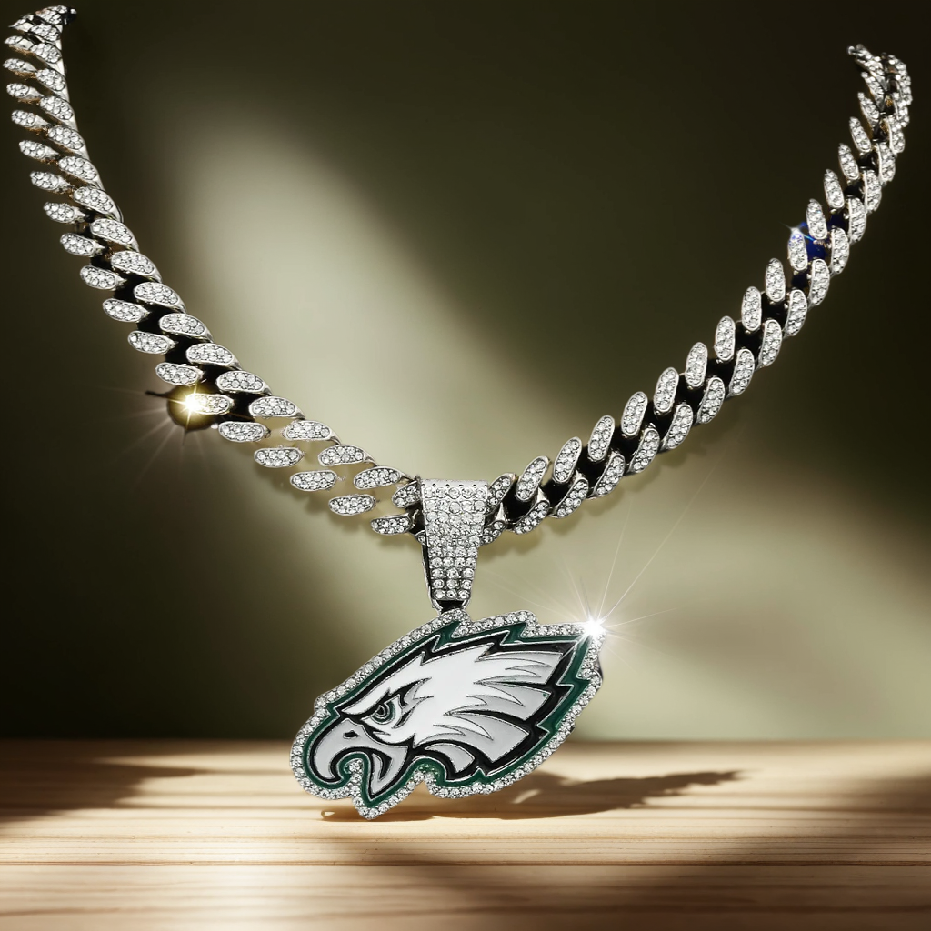 NFL Crystal Rhinestone Charm Necklace & Mens Hip Hop Cuban Cowboy Pendant Sports Link Rugby Team Necklace🏈