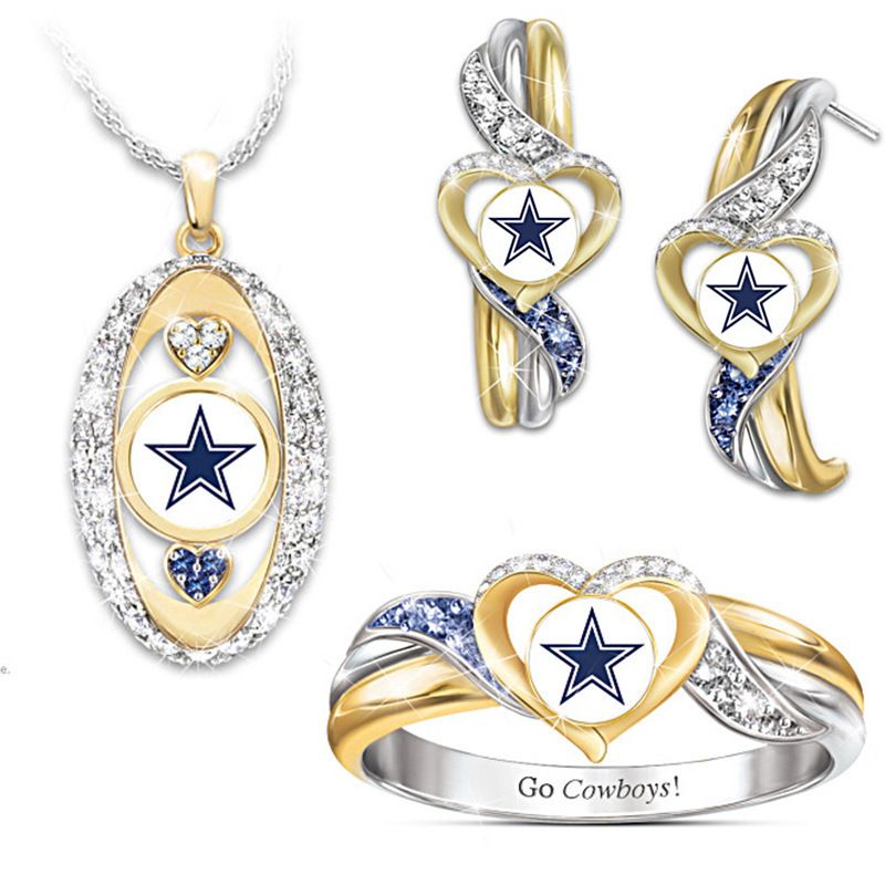 Dallas Cowboys Forever Infinity Pendant Necklace, Ring, and Earrings Set