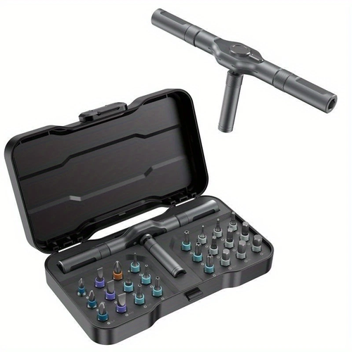 24 1 Multifunctional Magnetic Screwdriver Set Detachable T-shaped Ratchet for DIY Household Maintenance Tool Kit Steel
