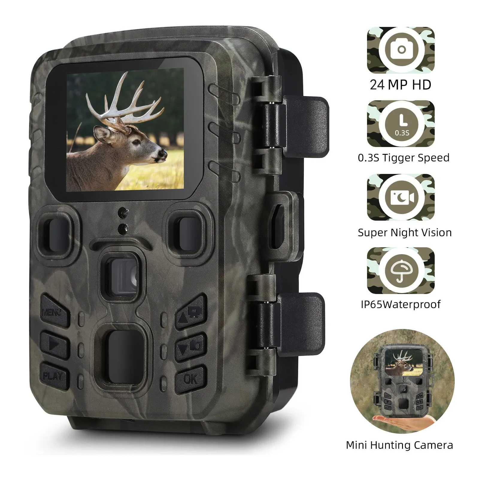 24MP+1296P WiFi+Bluetooth IR Night Vision Tracking Hunting Camera