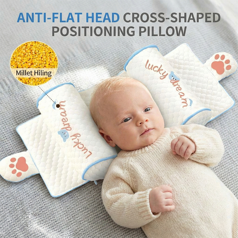 Baby Infant Sleeping Pillow, Natural Millet Filling, Adjustable Width, Soft Breathable Cotton, Newborn Comfort Pillow