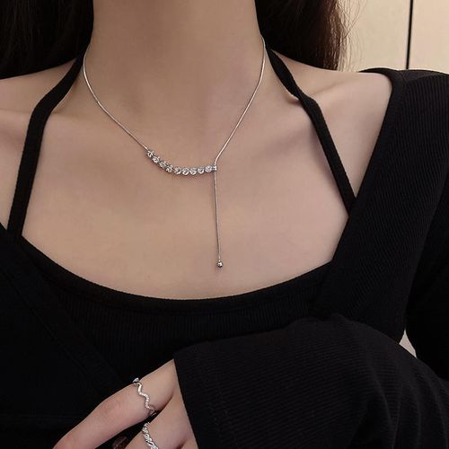 Light luxury single-line diamond necklace for women, high-end cool style accessories, simple pull-out clavicle chain