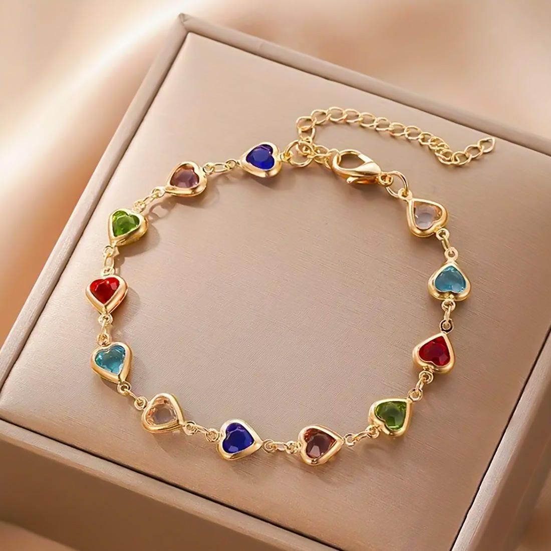 New hot-selling 18k gold-plated non-fading ethnic bracelet Ins style heart zircon beaded bracelet