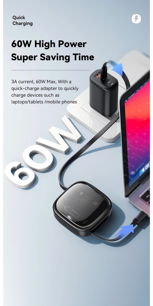 Multi-function charging data cable kit 60w fast charging