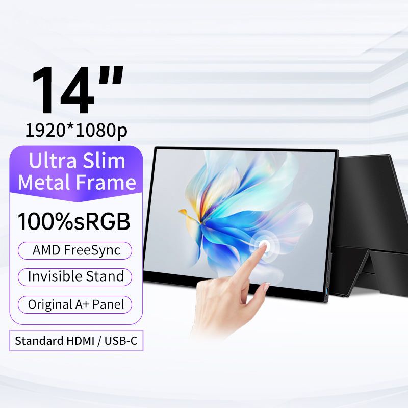 14-inch 1080p ultra-slim Full HD USB-C HDR IPS portable monitor, compatible with PCs, smartphones, and laptops, ideal for gaming and extended display