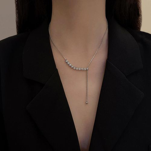 Light luxury single-line diamond necklace for women, high-end cool style accessories, simple pull-out clavicle chain