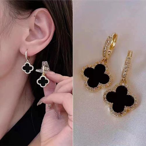 Fashionable and elegant four-leaf clover hoop earrings, exquisite flower earrings