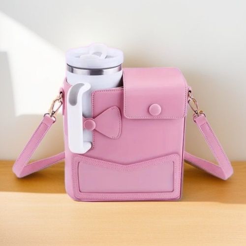 Pink portable cup holder crossbody bag