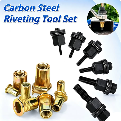 10-Piece Carbon Steel Rivet Nut Set (Includes 50 Rivet Nuts) – M3, M4, M5, M6, M8 Metric Threads, Hex Shank – Compatible with Power Drills – Suitable for Automotive Repair and Body Panel Modification