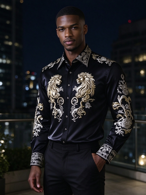 Flip collar slim fit buckle printed t-shirt