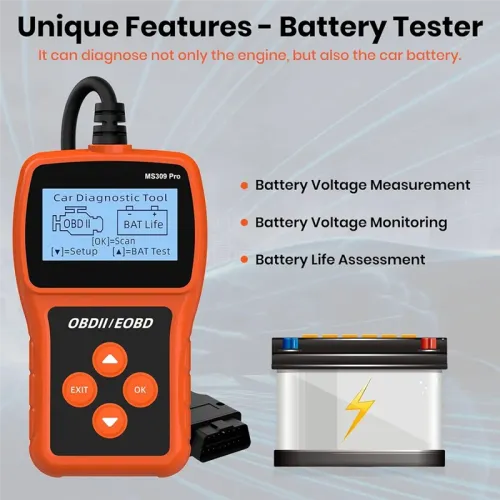 MS309 Pro Scanner Diagnostic Tool With Check Engine Code Reader, Battery Tester, Clear Fault Codes For Car