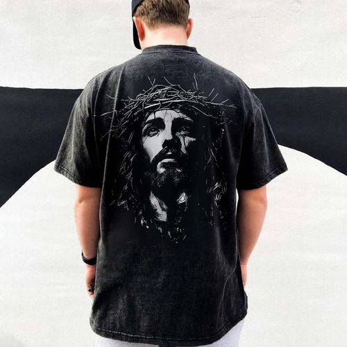 Jesus Christ Printed Men's Washed T-Shirt
