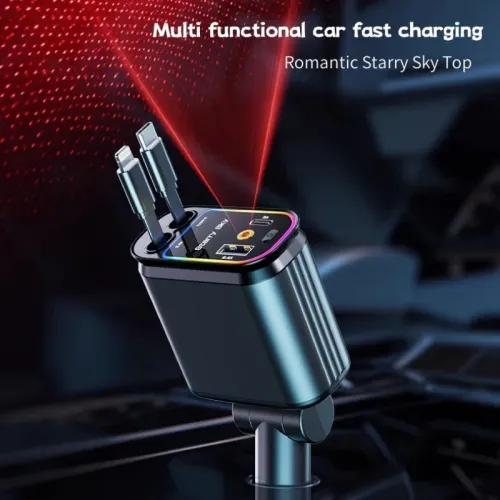 120W 4-in-1 USB-C Fast Car Phone Charger Adapter with 2 USB Ports