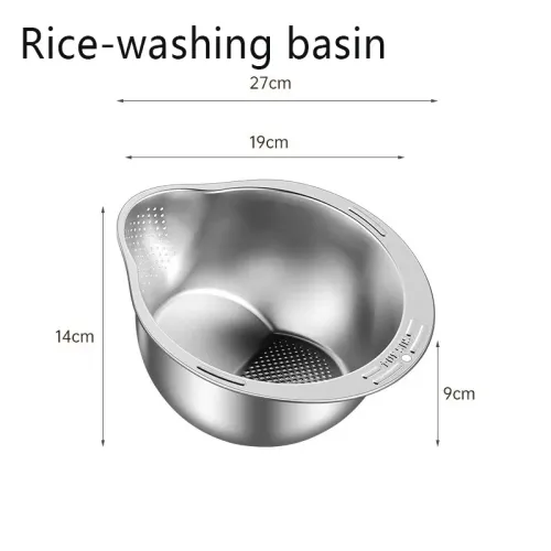 304 Stainless Steel 2 In1 Multi-Function Vegetable Washing and Draining Bowl  Cutting Basin