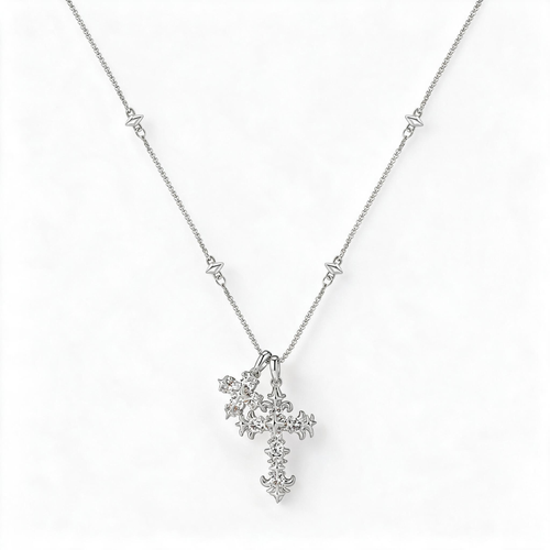 Gold-Plated Iris Flower Cross Necklace – Electroplated Finish (Brass Base), Christian Symbol Pendant, Unisex Gift for Daily Wear
