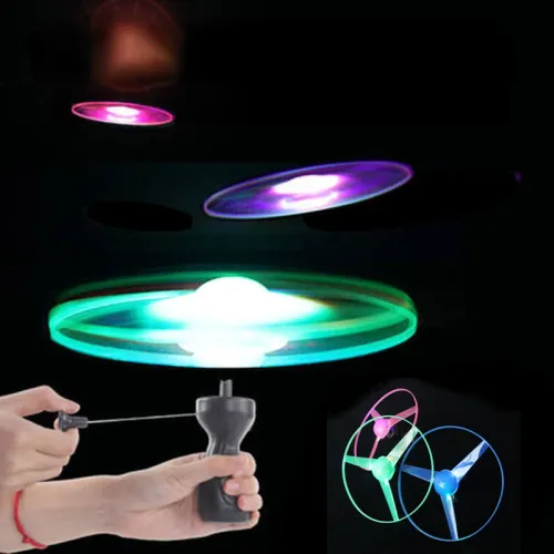 Kid Sports Pull Line Saucer Toys Children Outdoor Fun Rotating Flying Toy LED Light Processing Flash Flying Toy for Parks Beach