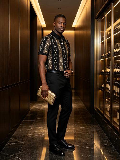 Gold printed short sleeved high-end T-shirt