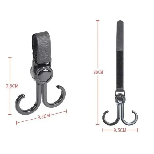 10pcs Double Hook Baby Stroller Hanger 360-degree Rotation Adjustment Cart Hook and Loop Fastener Stroller Accessories