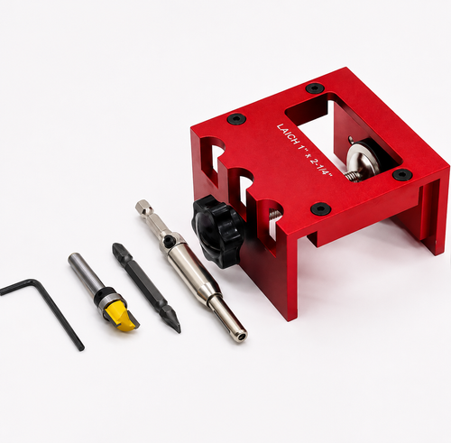 🔧Aluminum Alloy Door Lock Mortising Jig Adjustable Clamping Red Finish Lock Installation Jig Router Bit Set