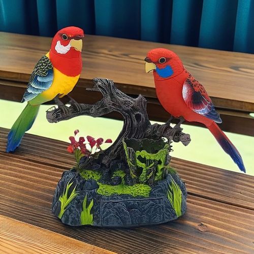 A pair of parrots that can learn to speak