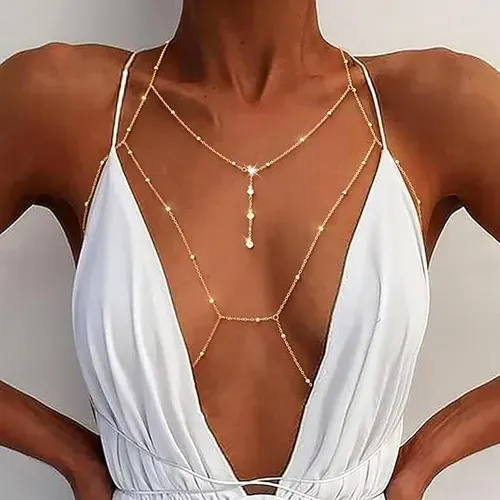Sparkling rhinestone sexy bra chain bikini cutout body chain